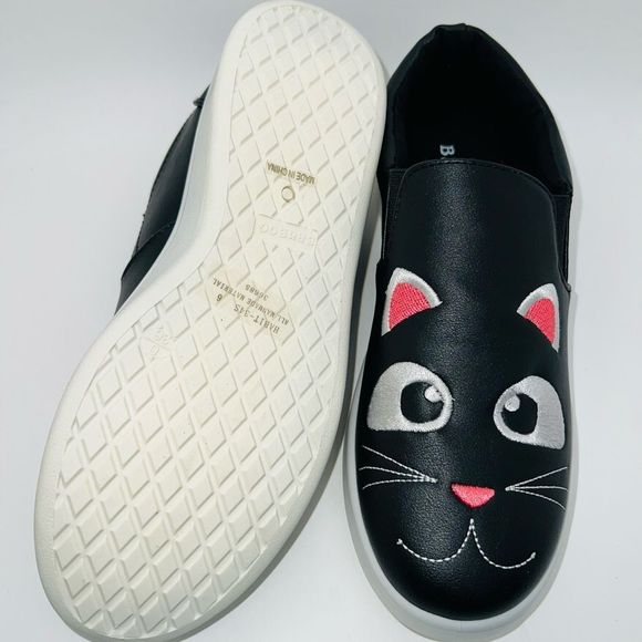 Bamboo Black & White Cat Slip-On Sneakers Size 8 Brand New - Picture 8 of 9